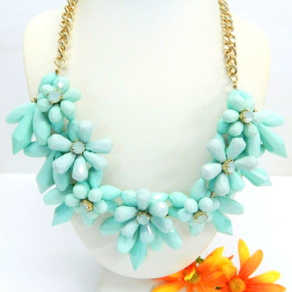 rhinestone pastel blue rhinestone flower necklace